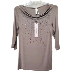 Kische Brown Studded Draped Neck Blouse Size Large NWT